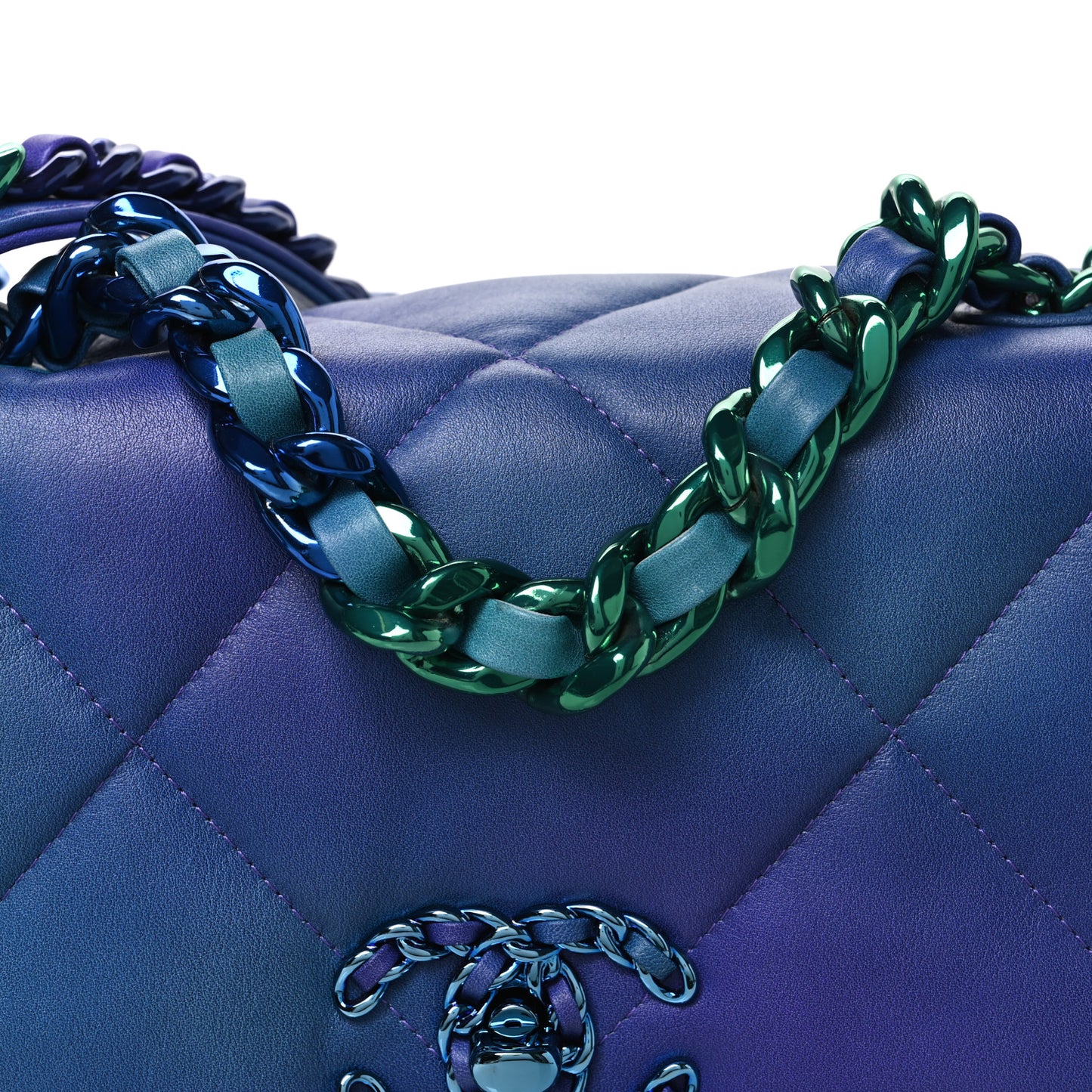 Tie Dye Calfskin Quilted Medium Chanel 19 Flap Blue Purple