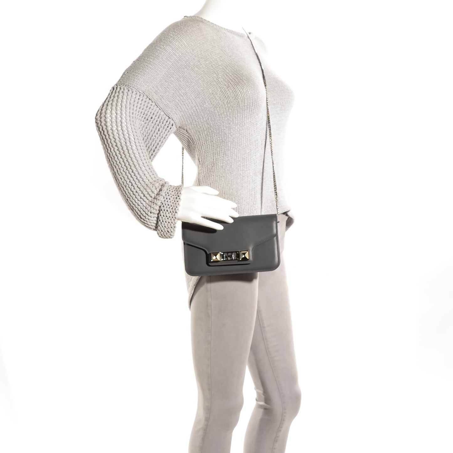 Smooth Calfskin PS11 Chain Wallet Heather Grey