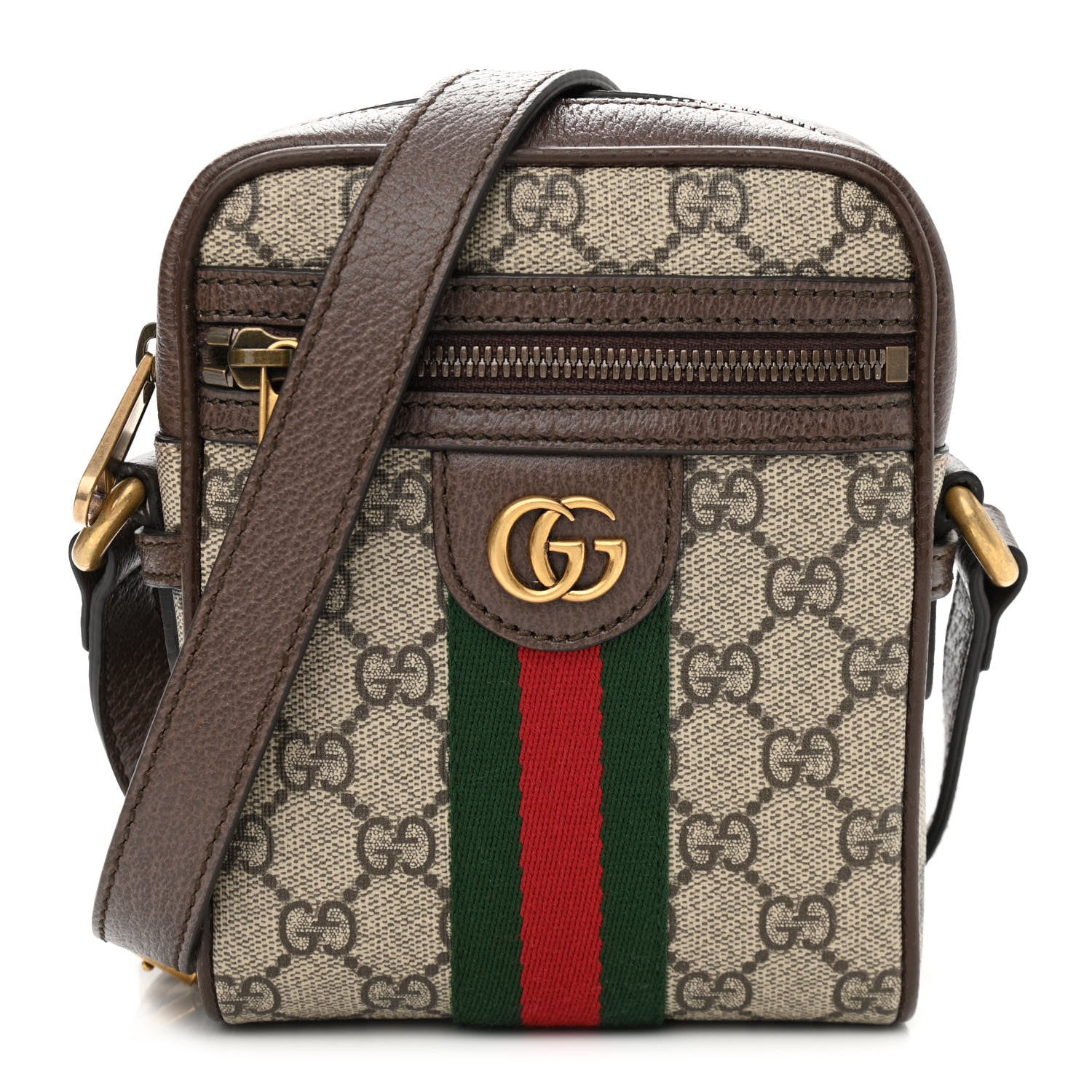 Gucci GG Supreme Monogram Web Mini Ophidia Messenger Brown 1 of 10