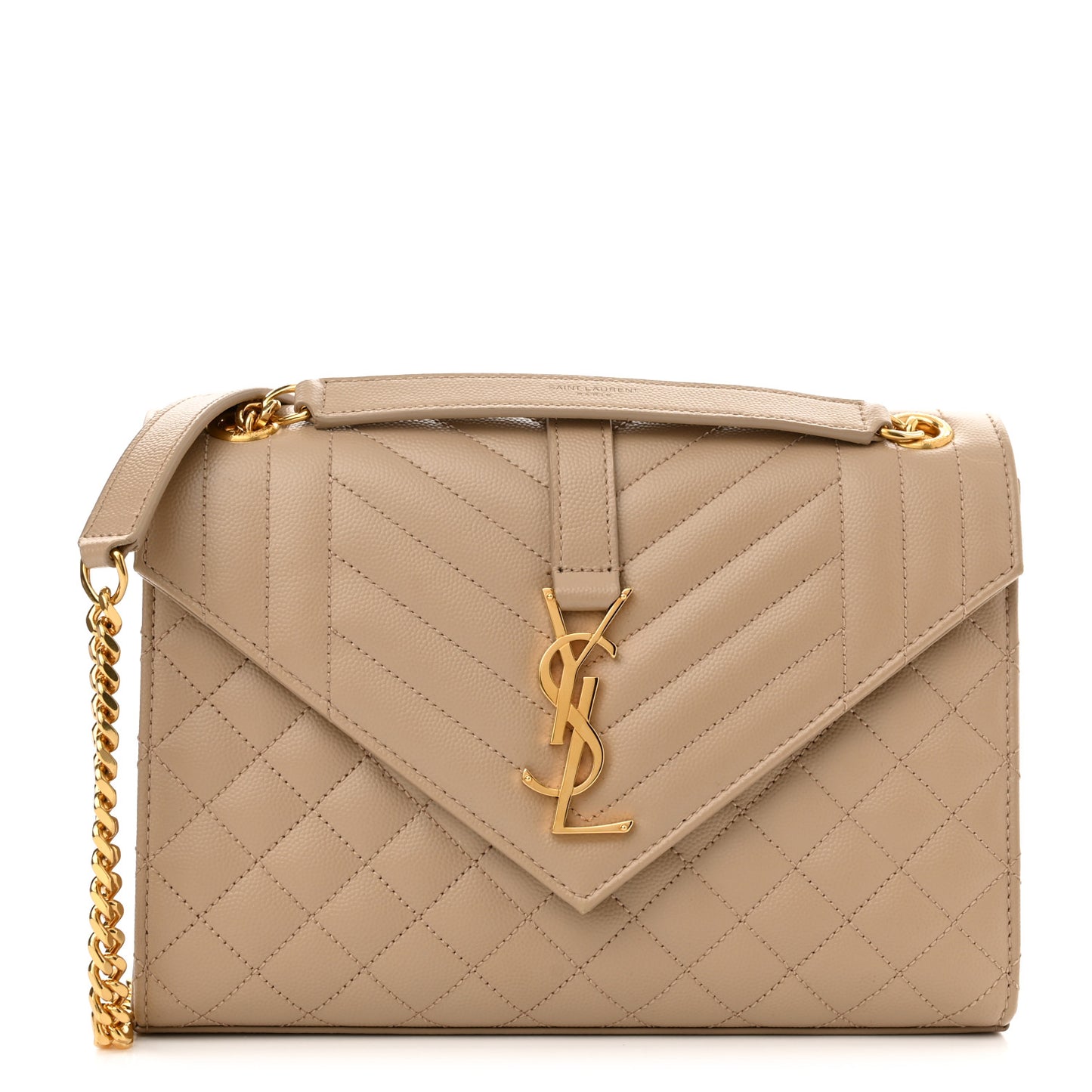Grain De Poudre Textured Mixed Matelasse Medium Triquilt Monogram Satchel Dark Beige