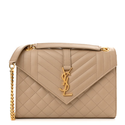 Saint Laurent Grain De Poudre Textured Mixed Matelasse Medium Triquilt Monogram Satchel Dark Beige 1 of 11