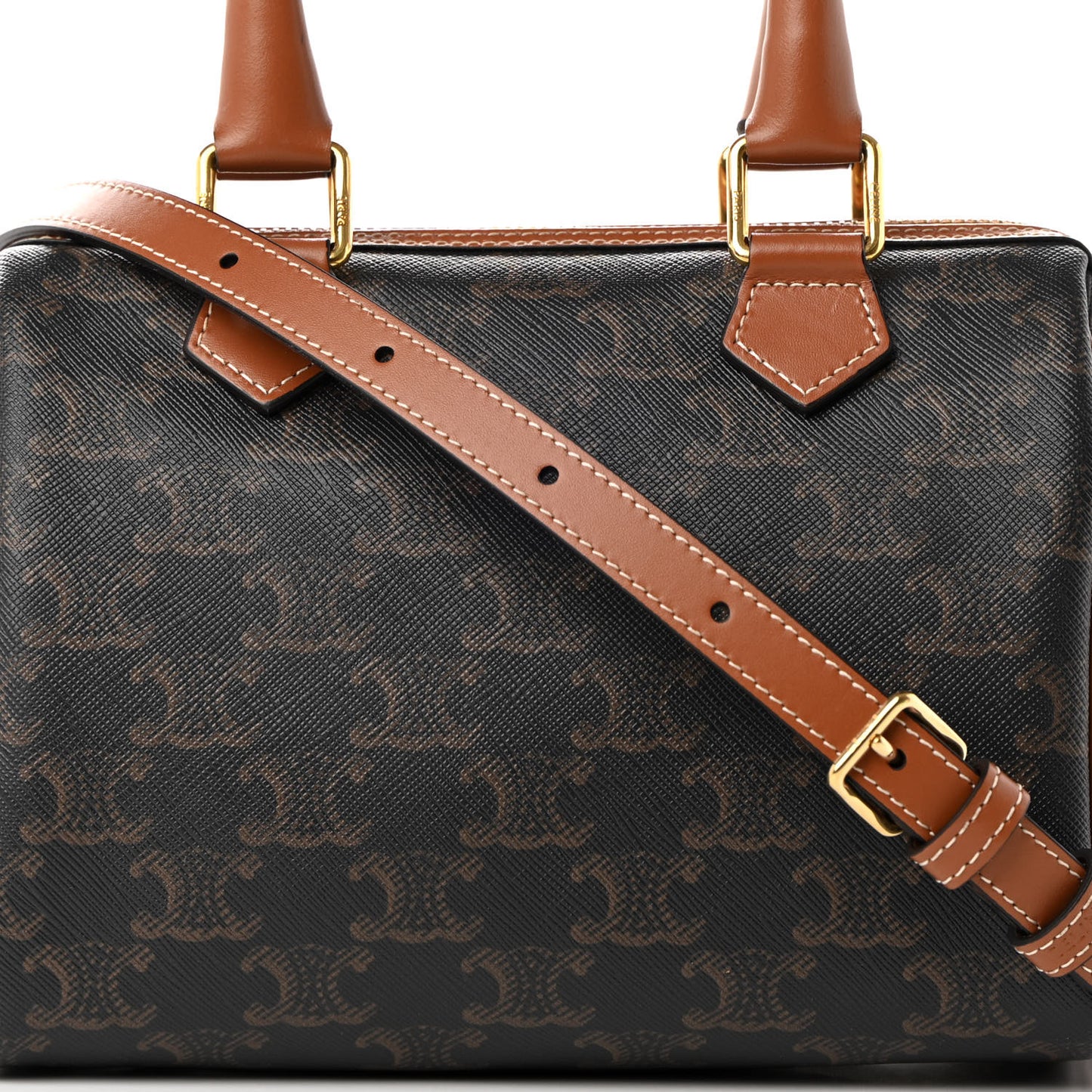 Triomphe Canvas Calfskin Small Boston Bag Tan