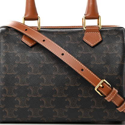 Celine Triomphe Canvas Calfskin Small Boston Bag Tan 8 of 15