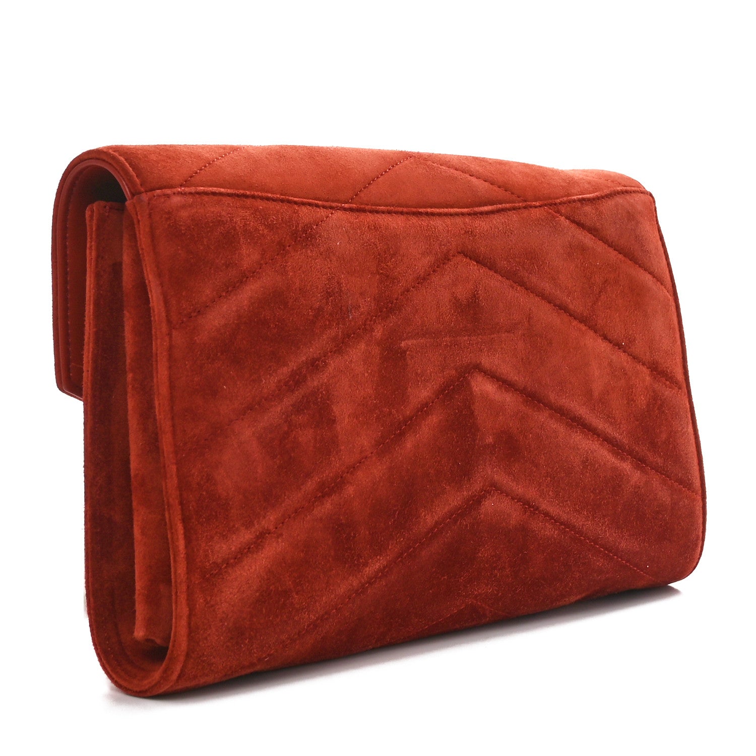 Chanel Suede Chevron Quilted Mini CC Button Clutch Red 3 of 10