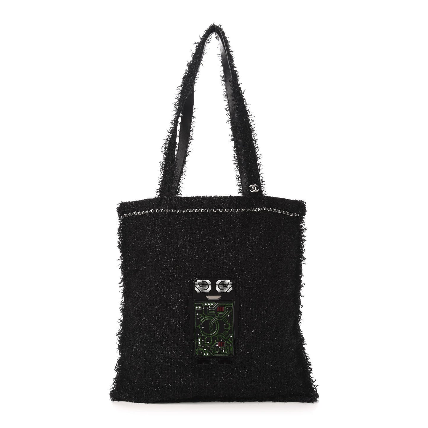 Tweed Resin Strass Large Robot Shopping Bag Black