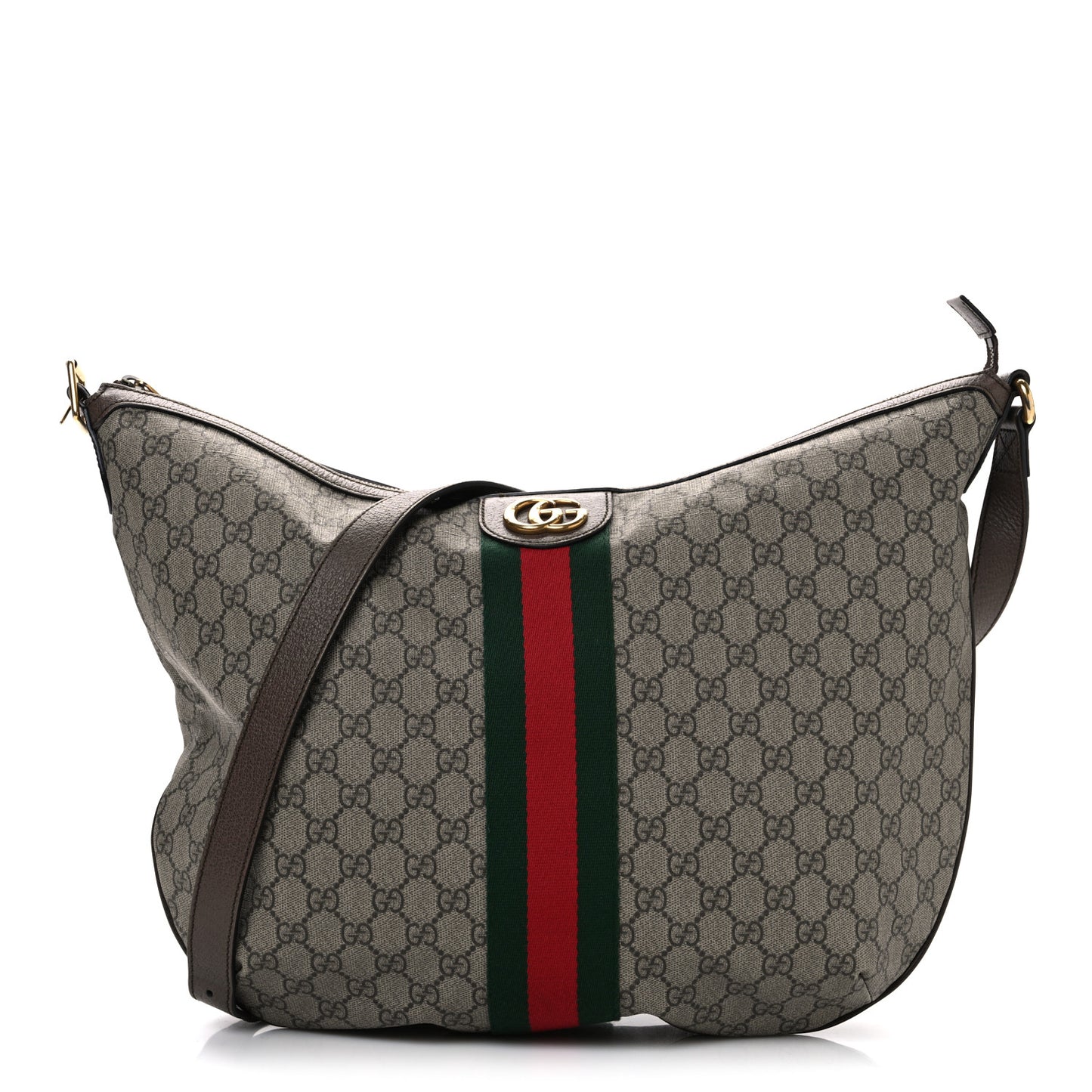 GG Supreme Monogram Web Ophidia Half Moon Hobo Brown