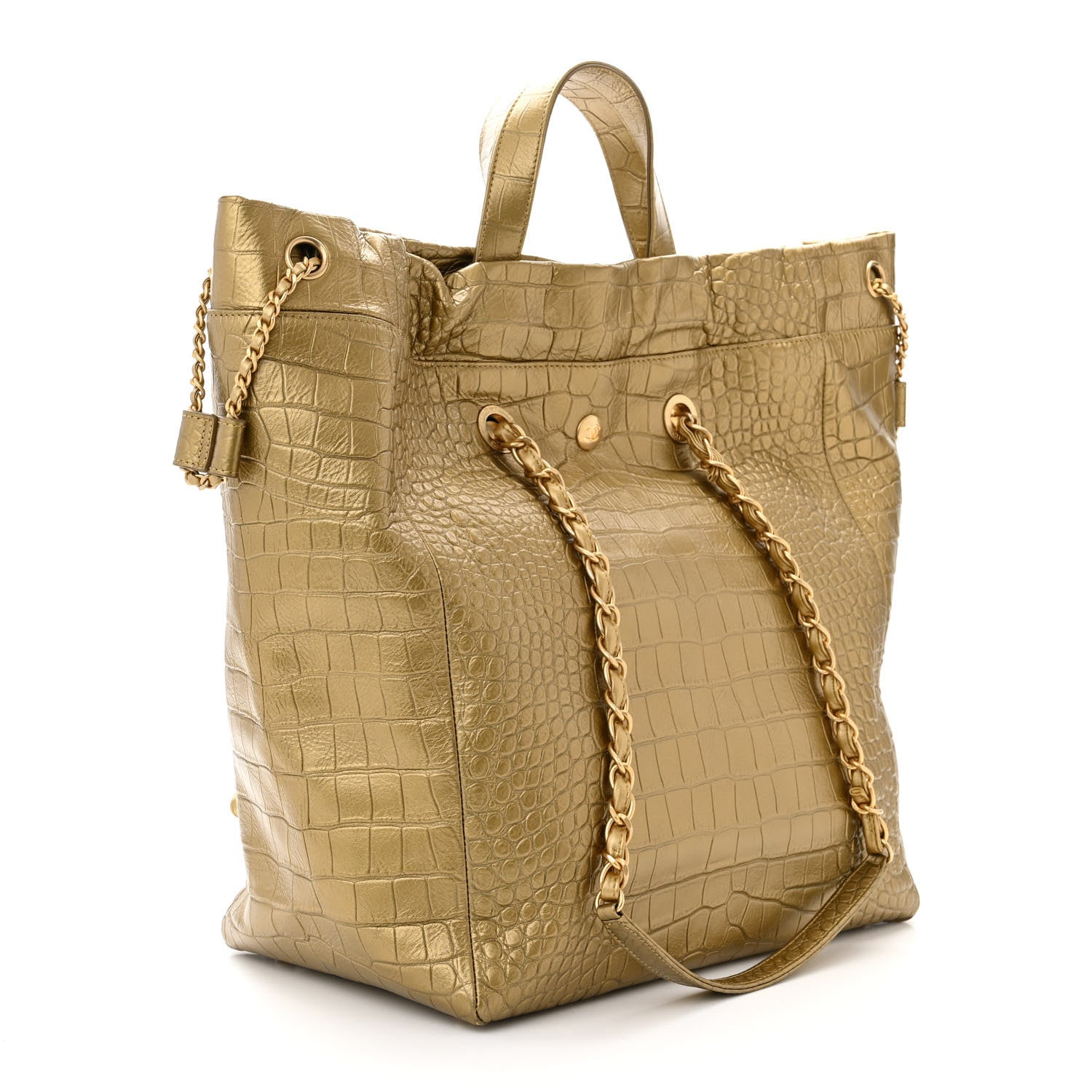 Chanel Calfskin Crocodile Embossed Large Cocodile Shopping Tote Gold 3 of 10