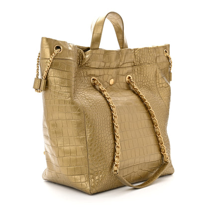 Chanel Calfskin Crocodile Embossed Large Cocodile Shopping Tote Gold 3 of 10