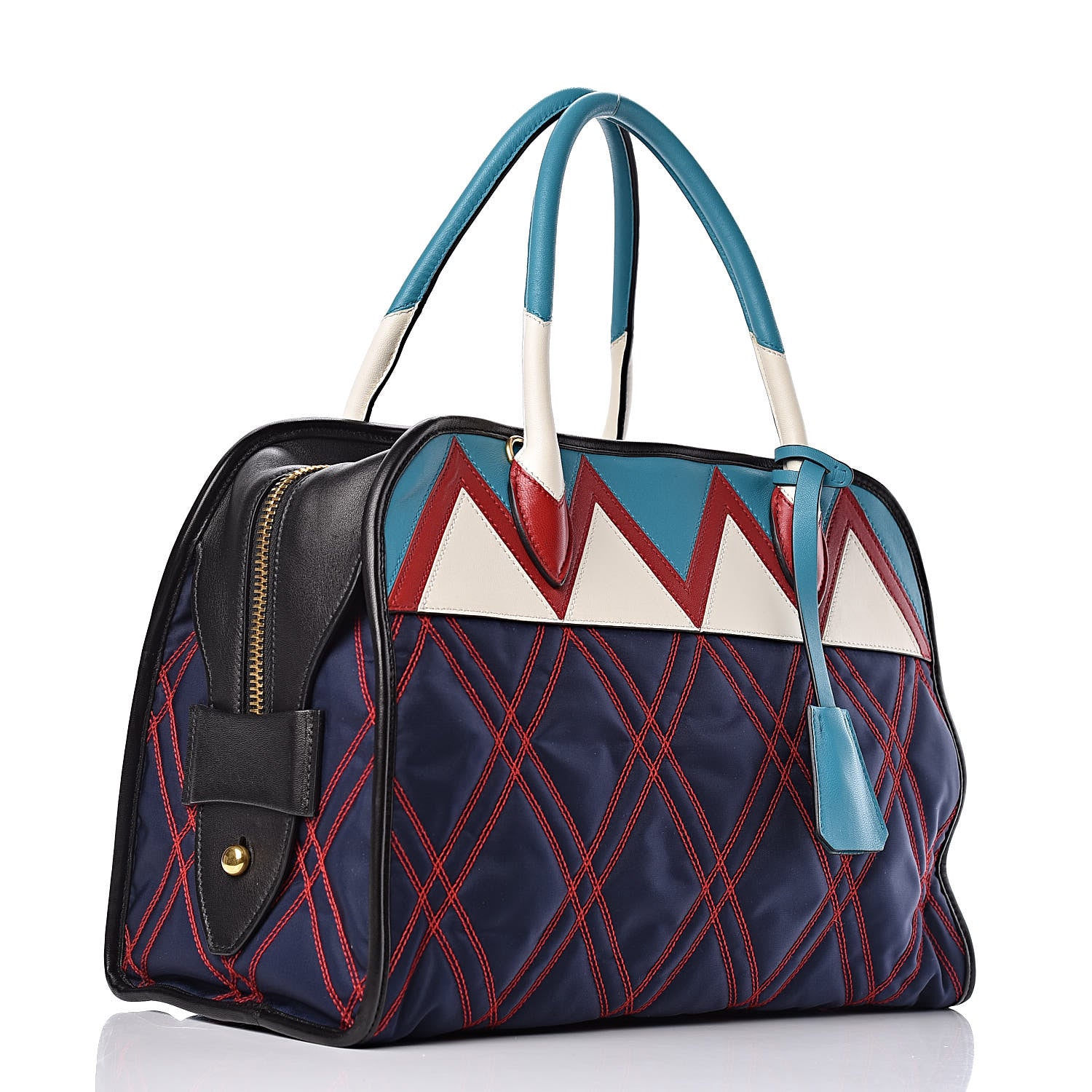 Prada Tessuto Nylon Quilted Impunturato Bauletto Baltico Fuoco 3 of 11