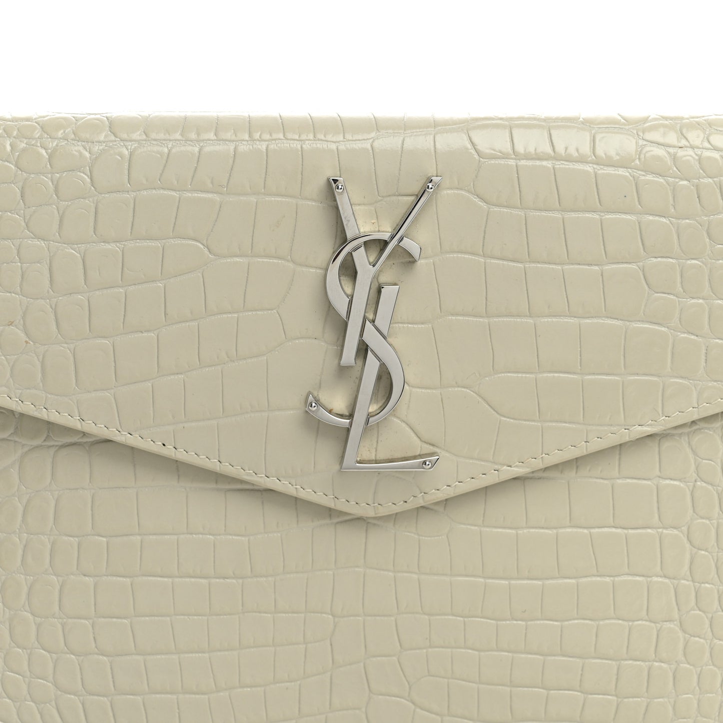 Calfskin Crocodile Embossed Uptown Monogram Pouch Crema Soft
