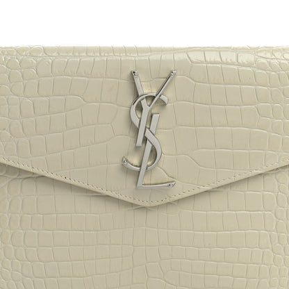 Saint Laurent Calfskin Crocodile Embossed Uptown Monogram Pouch Crema Soft 8 of 10