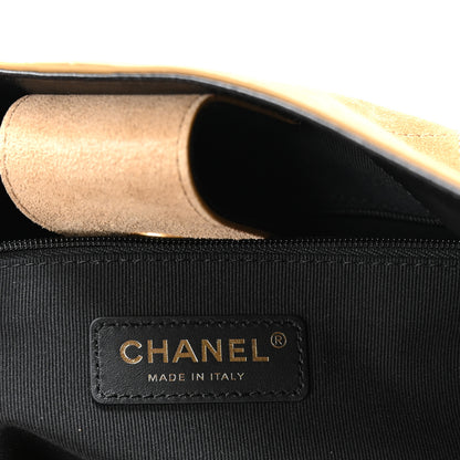 Chanel Suede Calfskin Shiny Lambskin Quilted Small Coco Base Shopping Bag Beige Black 6 of 11