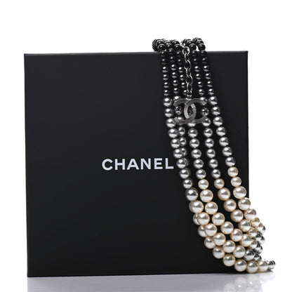 Chanel Graduated Pearl CC Multi Strand Short Necklace Ruthenium Grey Black 5 of 5