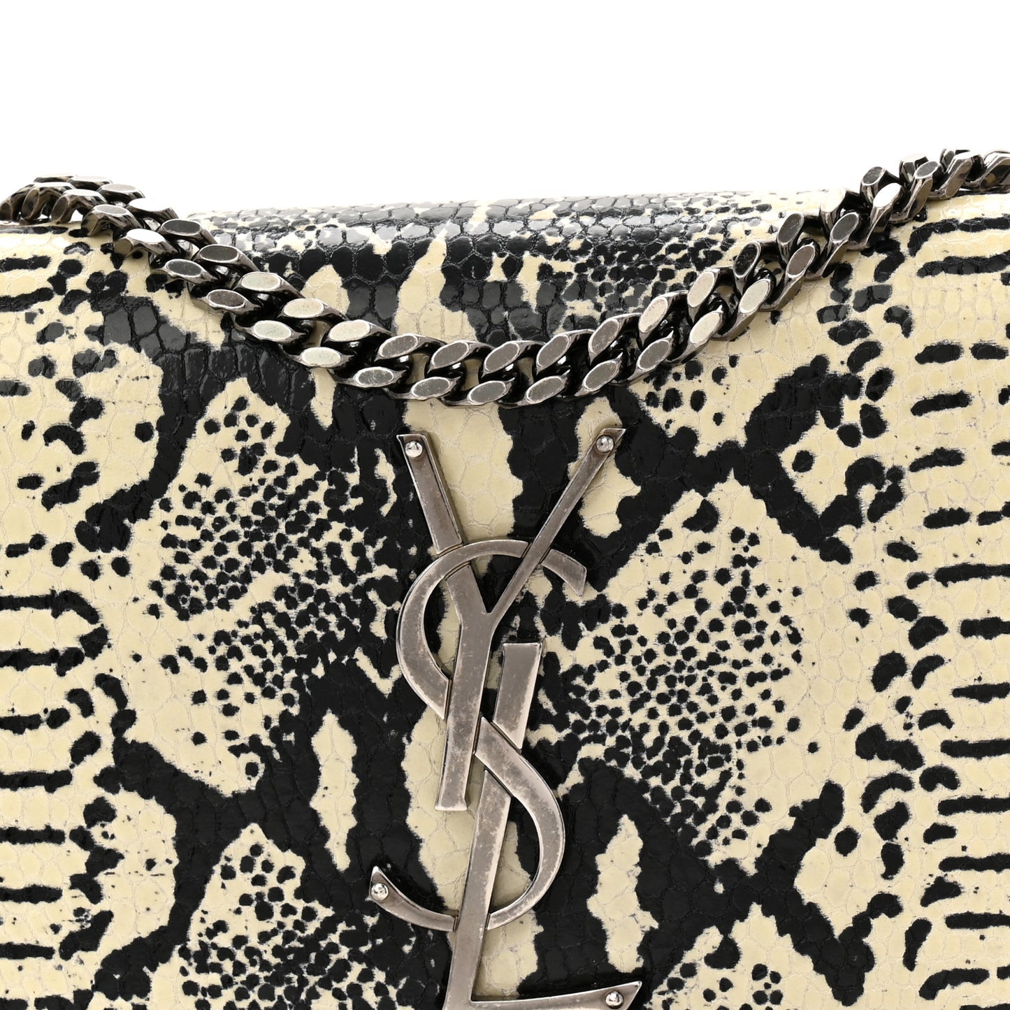 Calfskin Snakeskin Embossed Small Classic Monogram Kate Tassel Satchel White Black