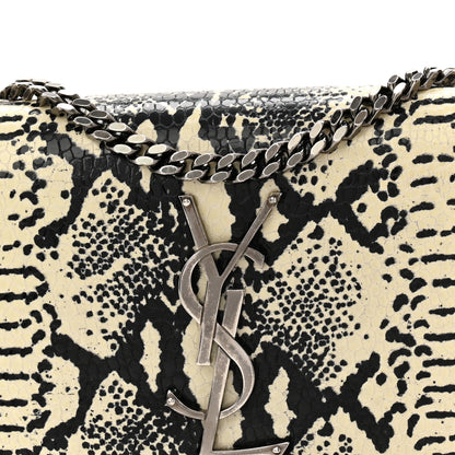 Saint Laurent Calfskin Snakeskin Embossed Small Classic Monogram Kate Tassel Satchel White Black 7 of 9