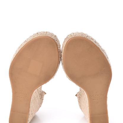 Valentino Garavani Grained Calfskin Rockstud Ankle Strap Espadrille 15/105mm Wedge Sandals 36 Light Ivory Natural 8 of 12