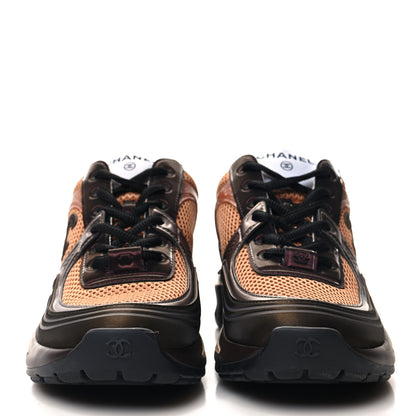 Chanel Fabric Laminated Calfskin Stretch CC Womens Sneakers 36 Brown Dark Grey 2 of 8