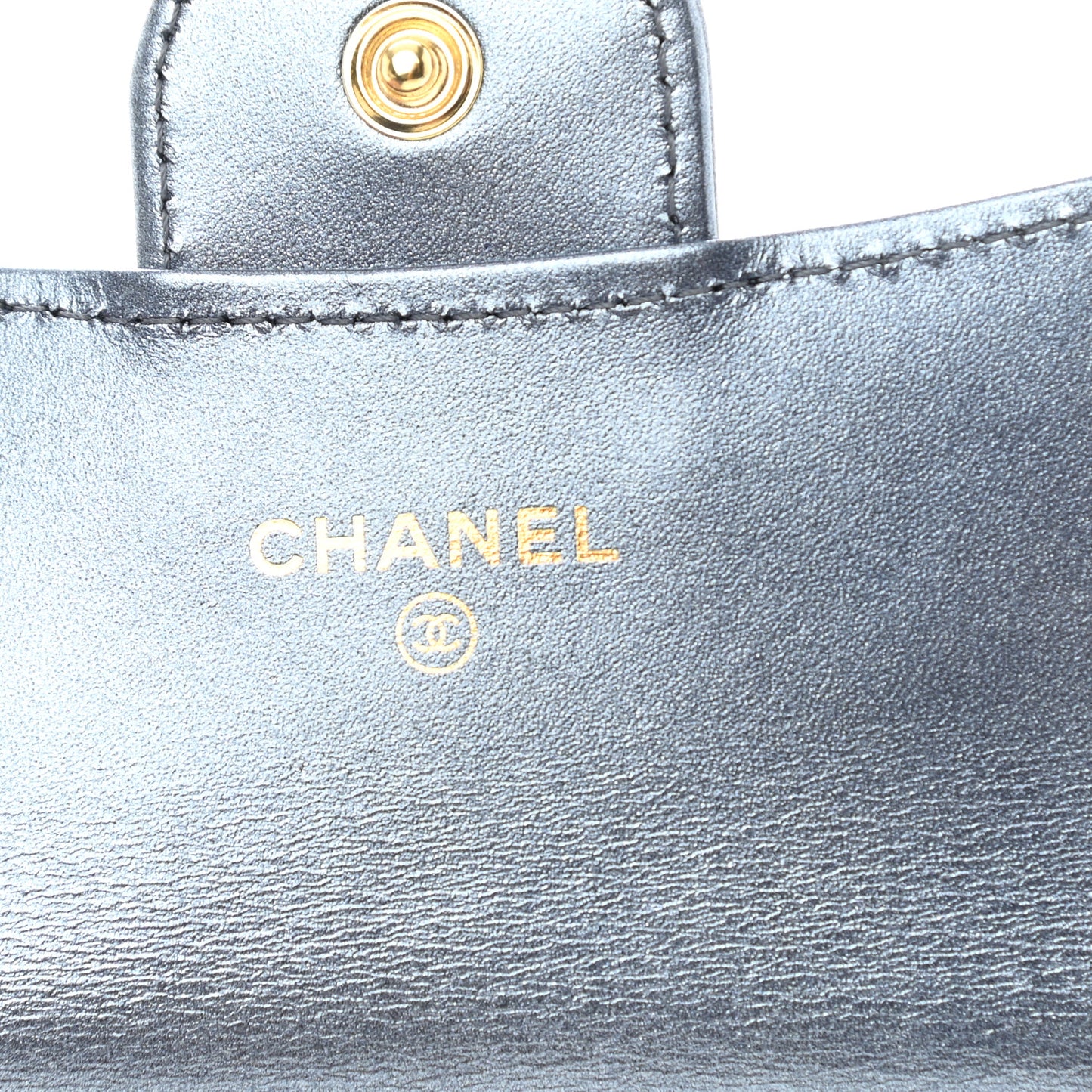 Metallic Lambskin Quilted Flap Card Holder Wallet Dark Blue