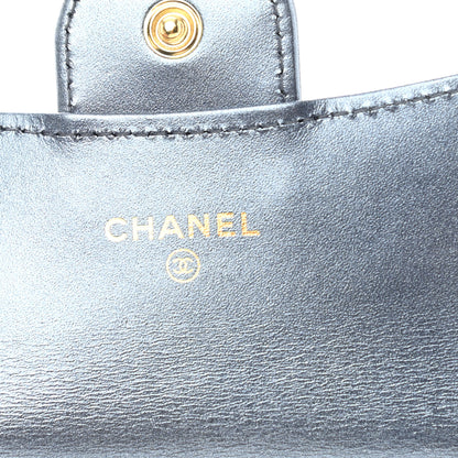 Chanel Metallic Lambskin Quilted Flap Card Holder Wallet Dark Blue 6 of 11