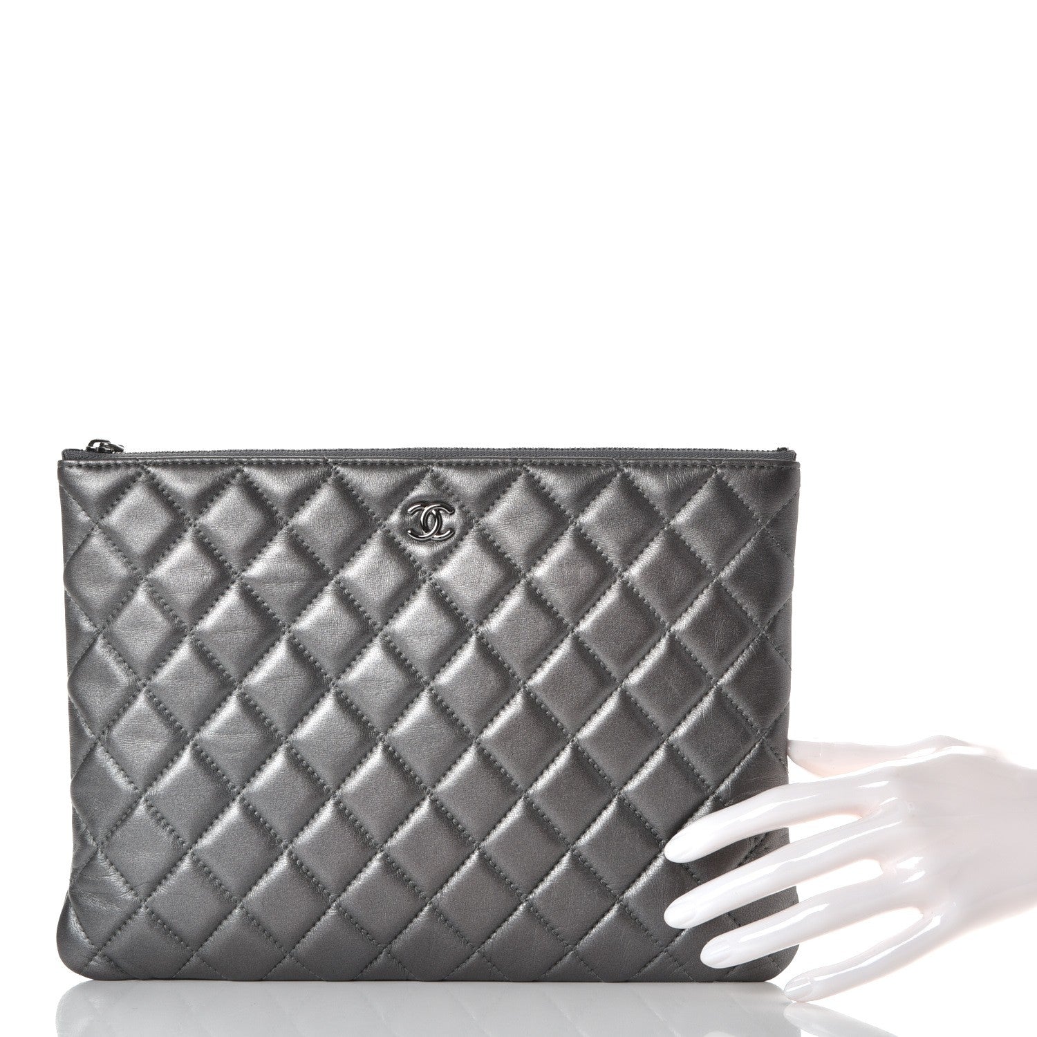 Chanel Metallic Lambskin Quilted Medium Cosmetic Case Silver 2 of 8