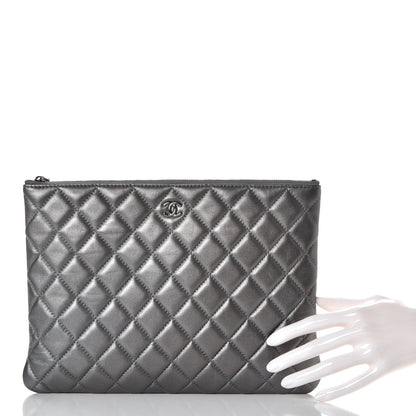 Chanel Metallic Lambskin Quilted Medium Cosmetic Case Silver 2 of 8