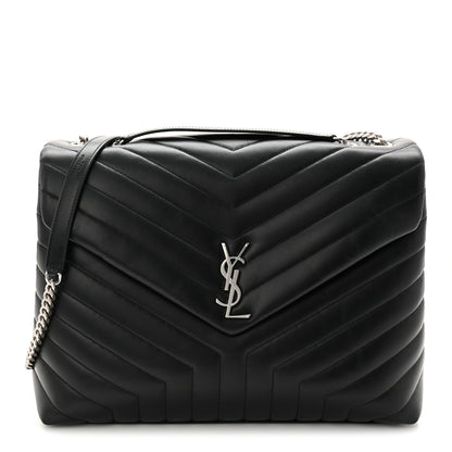 Saint Laurent Calfskin Y Quilted Monogram Large Loulou Chain Satchel Black 1 of 19