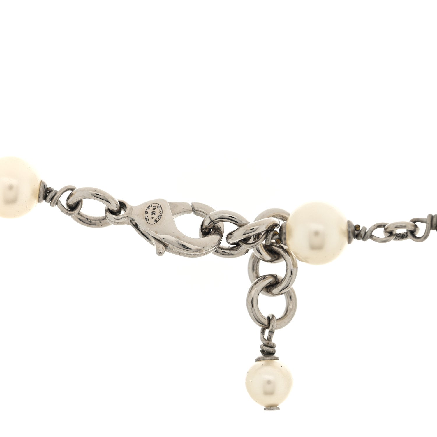 Chanel Graduated Pearl Crystal CC Long Necklace Silver 3 of 4