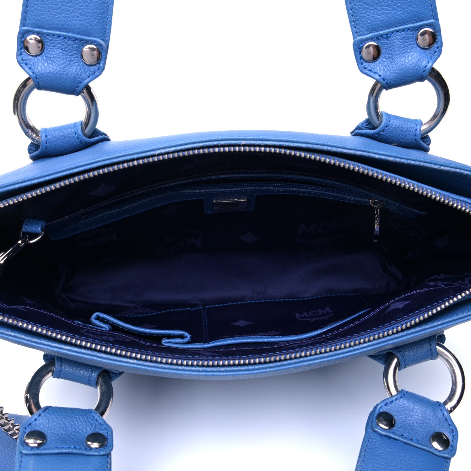 MCM Grained Calfskin Mini Tote Blue 4 of 6