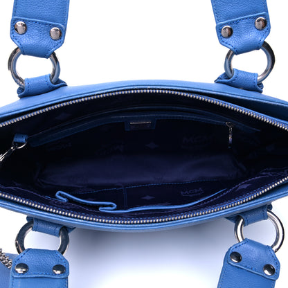 MCM Grained Calfskin Mini Tote Blue 4 of 6