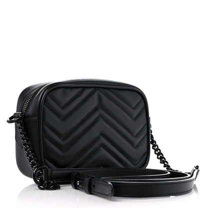 Gucci Calfskin Matelasse Monochrome Mini GG Marmont Chain Shoulder Bag Black 3 of 9