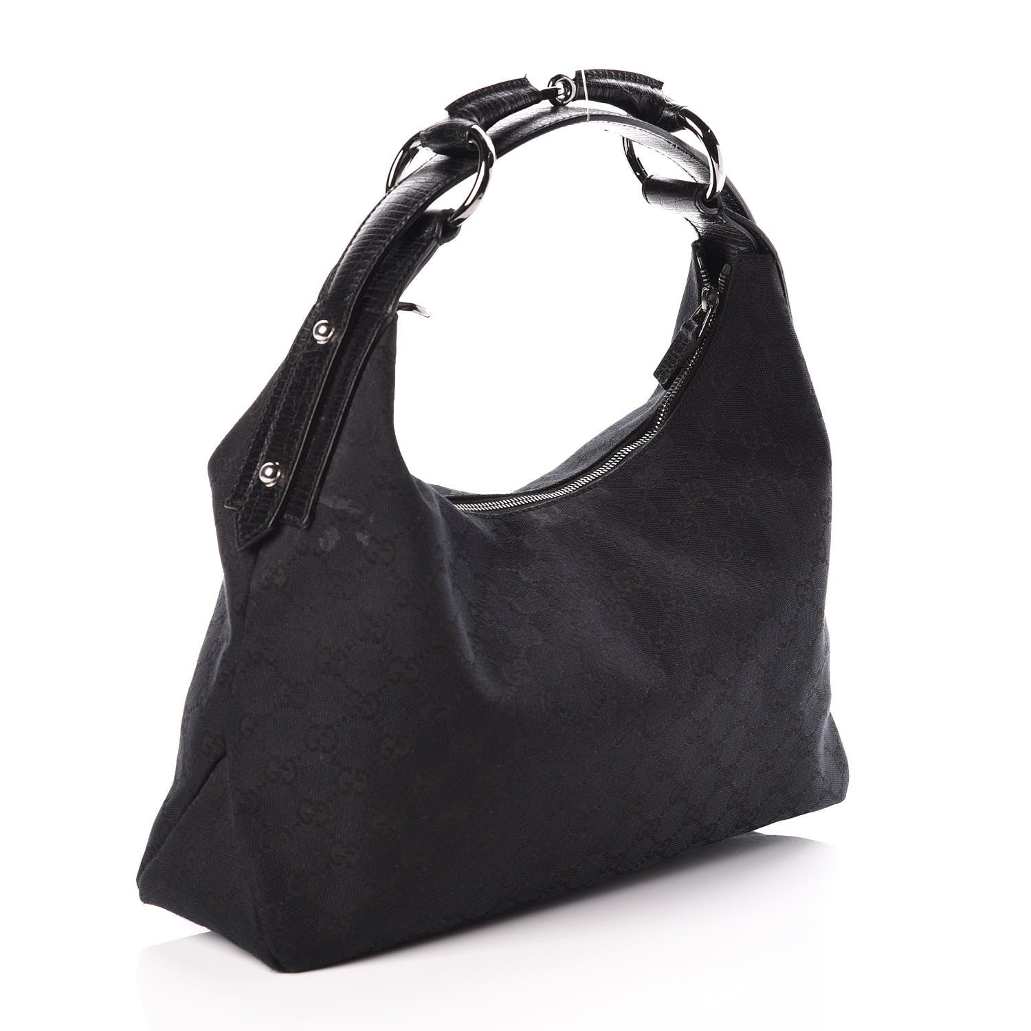 Gucci Monogram Medium Horsebit Chain Hobo Black 3 of 10