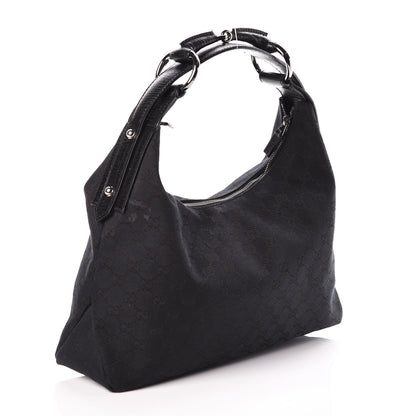 Gucci Monogram Medium Horsebit Chain Hobo Black 3 of 10