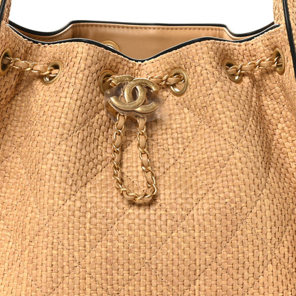 Chanel Braided Raffia Calfskin Quilted Small Chanel 25 Handbag Beige Black 8 of 10