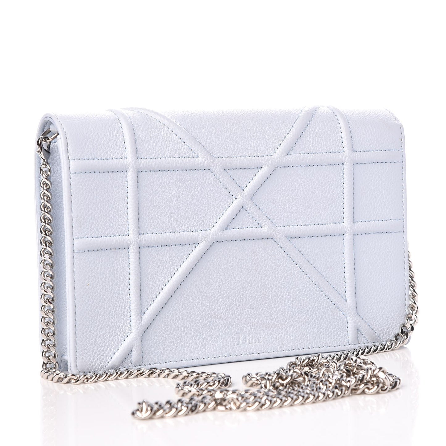 Grained Calfskin Diorama Wallet on Chain Pouch Light Blue