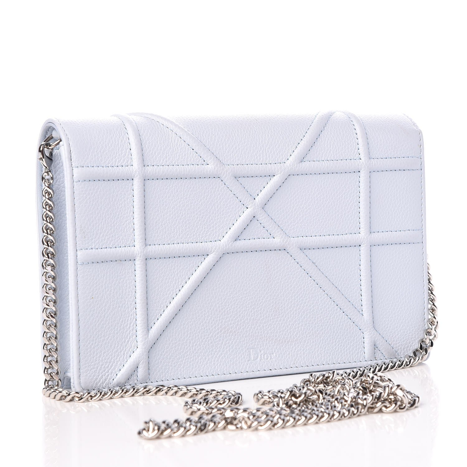 Christian Dior Grained Calfskin Diorama Wallet on Chain Pouch Light Blue 3 of 15