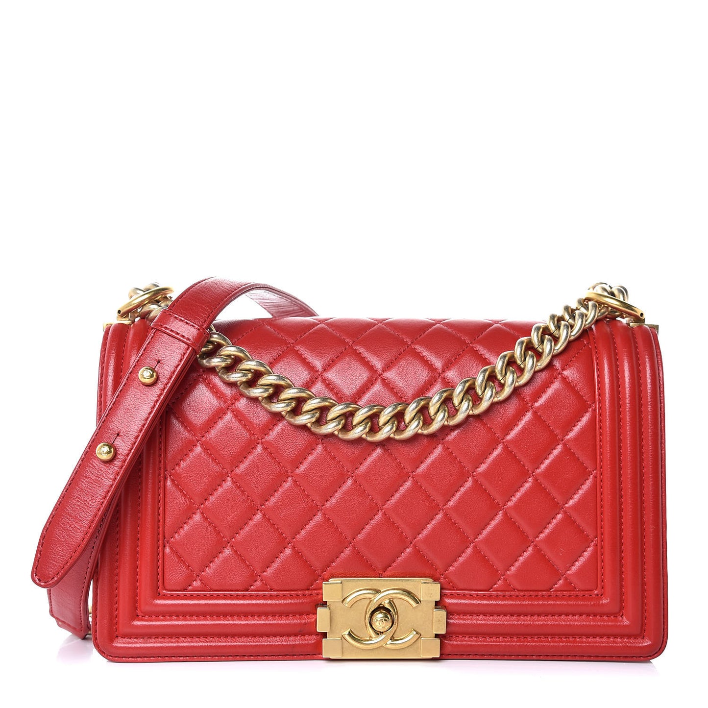 Lambskin Quilted Medium Boy Flap Red