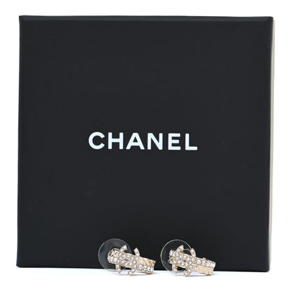 Chanel Metal Crystal Quilted CC Hoop Earrings Gold 5 of 5
