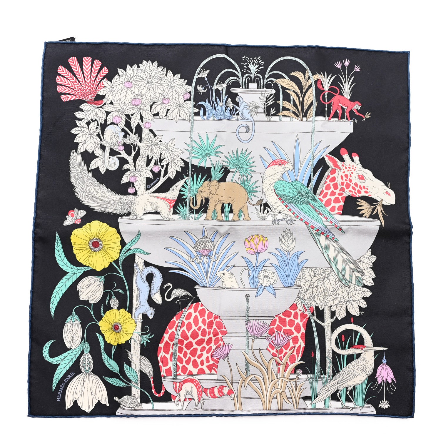 HERMES カレ90 Carre Twill PreciousParadise Hermes Silk Twill Precious Paradise Scarf 45 Black Gris