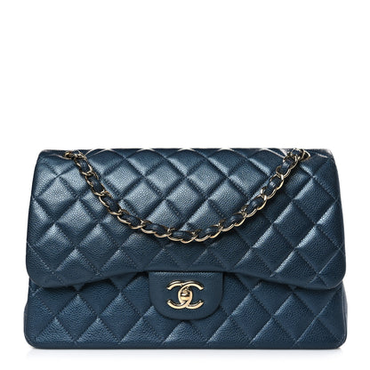 Chanel Metallic Caviar Quilted Jumbo Double Flap Dark Blue 1 of 9