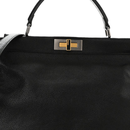 Fendi Goatskin Zucca Large Peekaboo Iconic Satchel Black Tobacco 11 of 13