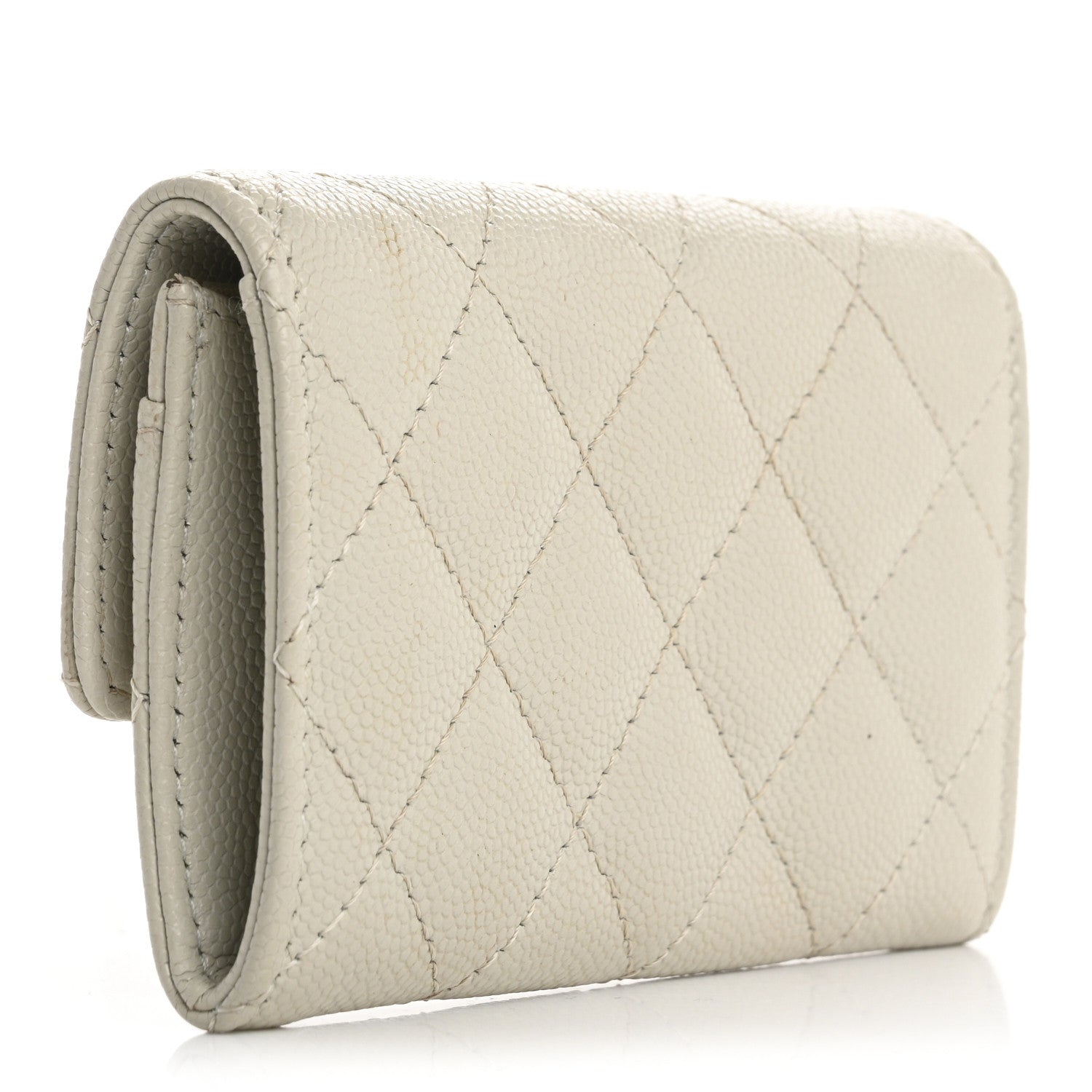 Chanel Caviar Quilted Crystal CC Flap Card Holder Light Grey 3 of 14