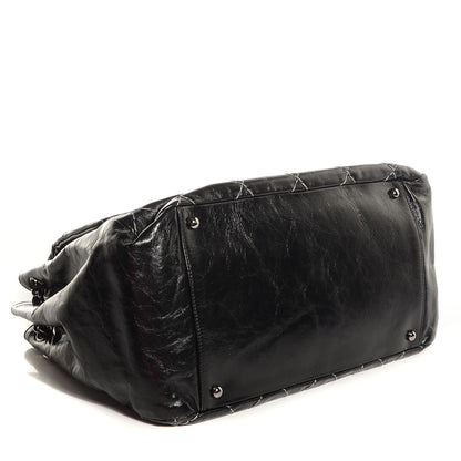 Chanel Glazed Goatskin Double Stitch Accordion Flap Black 4 of 7