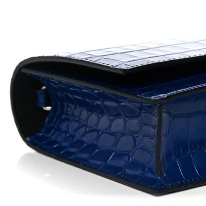 Alexander McQueen Calfskin Crocodile Embossed Skull Mini Crossbody Bag Deep Lapis Blue 5 of 13