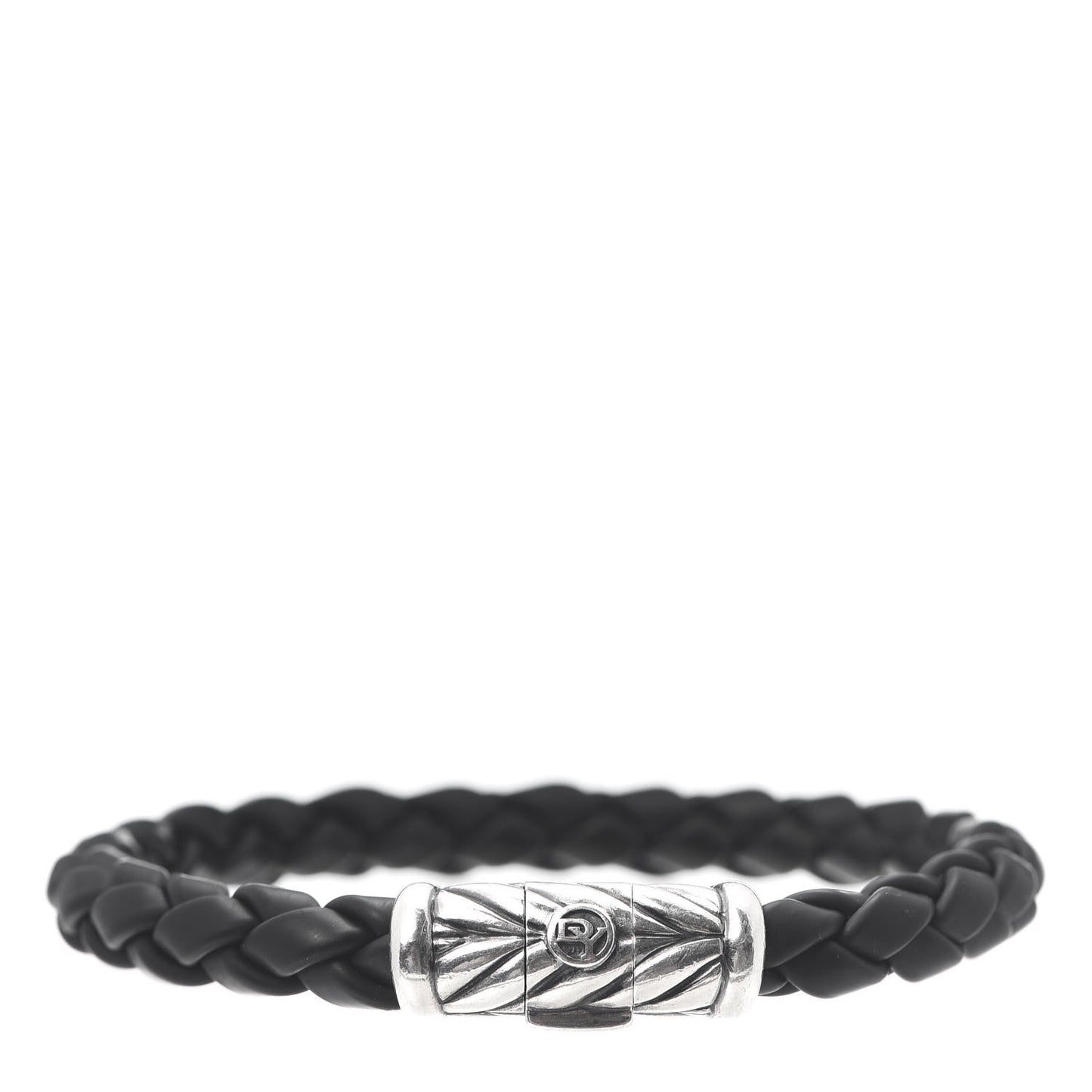 Sterling Silver Rubber 8mm Chevron Weave Bracelet Black