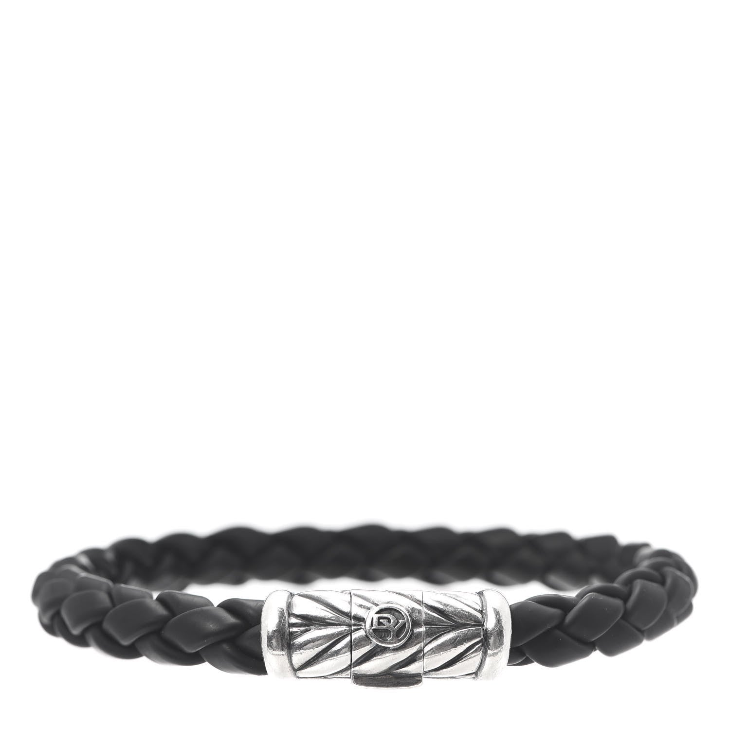 David Yurman Sterling Silver Rubber 8mm Chevron Weave Bracelet Black 3 of 5