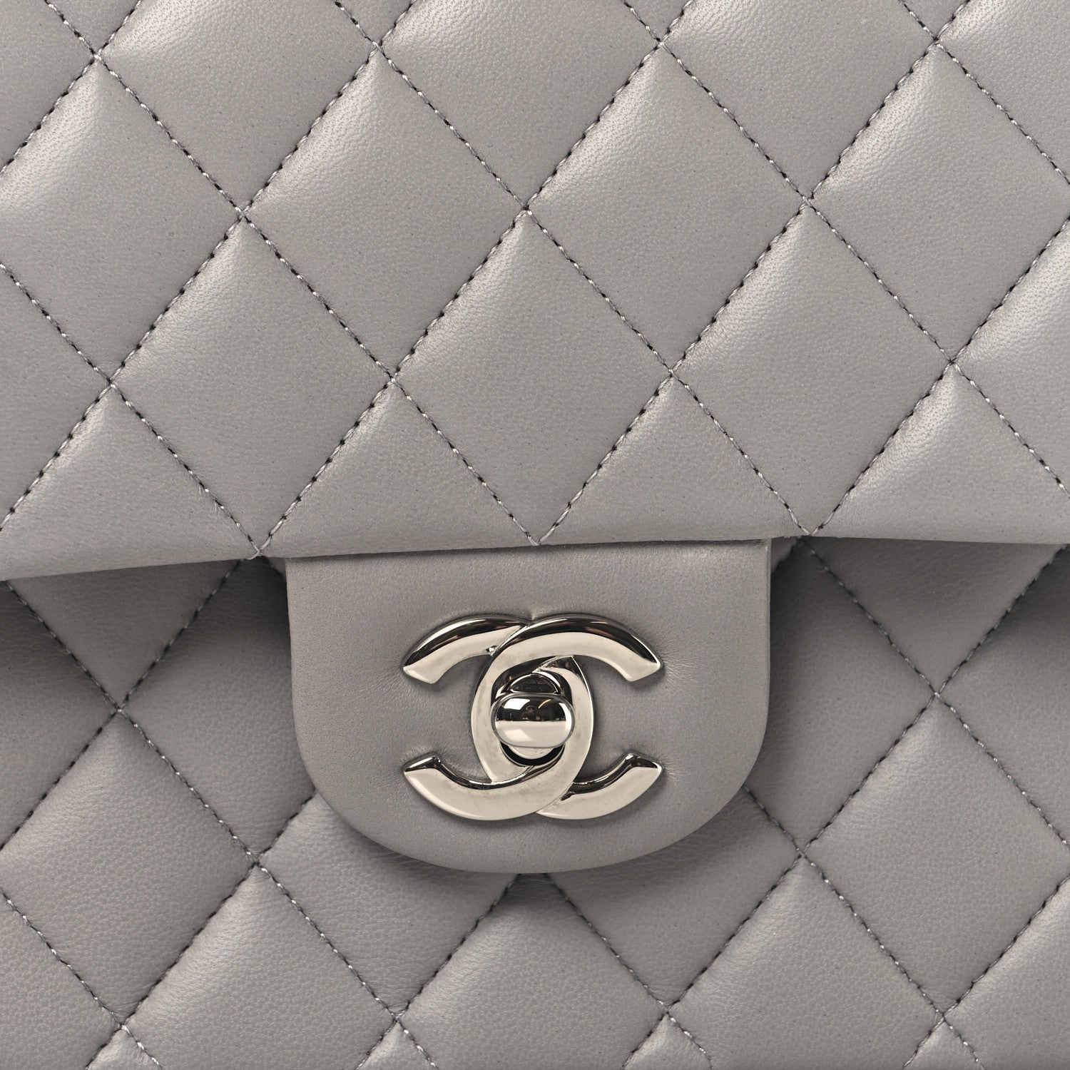 Chanel Lambskin Quilted Medium Double Flap Grey 8 of 12