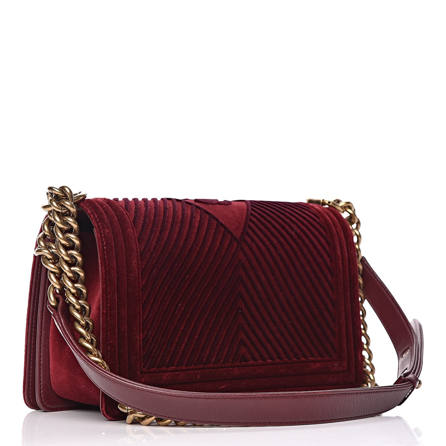 Velvet Chevron Quilted Medium Boy Flap Burgundy