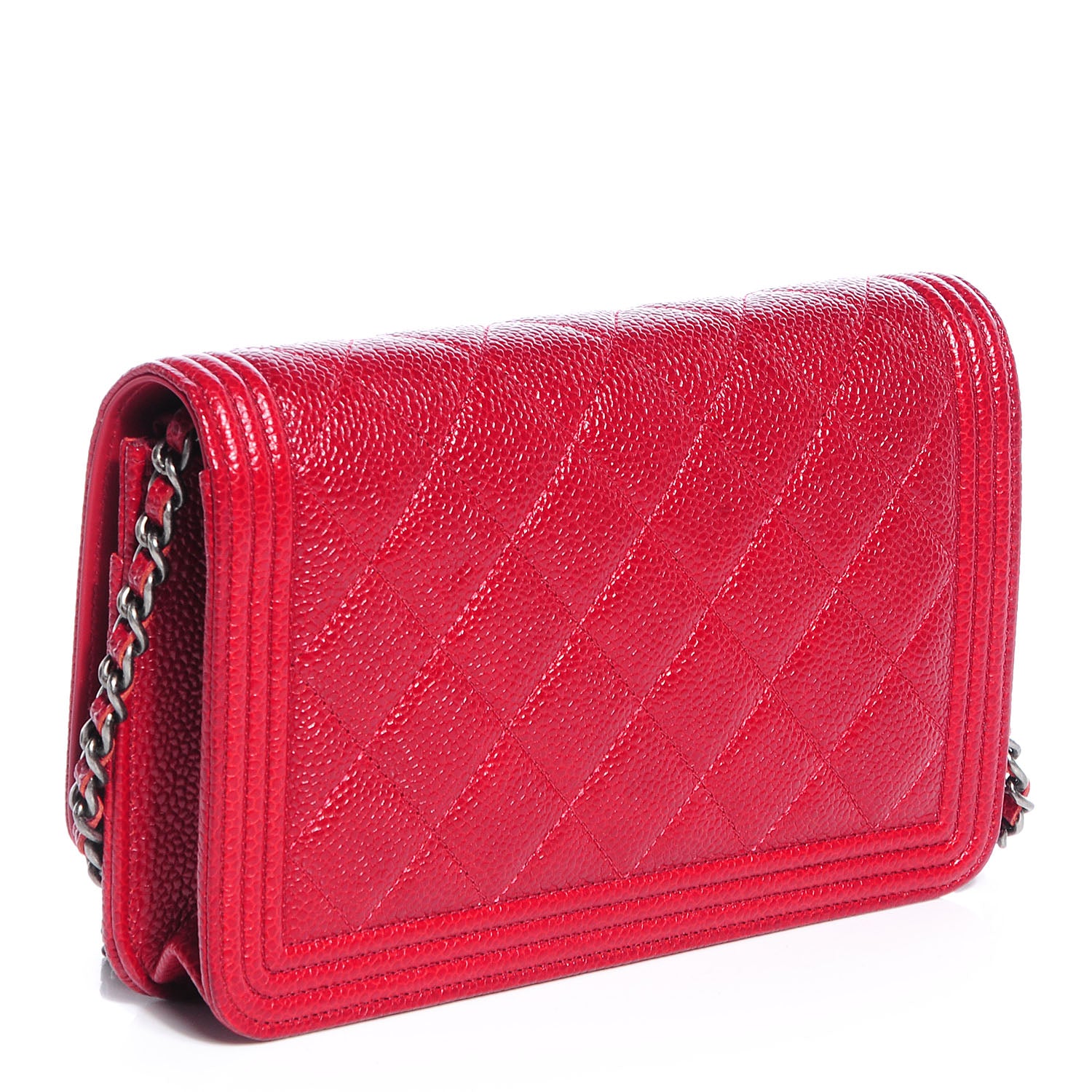 Chanel Caviar Quilted Boy Wallet On Chain WOC Red 3 of 9