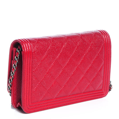 Chanel Caviar Quilted Boy Wallet On Chain WOC Red 3 of 9