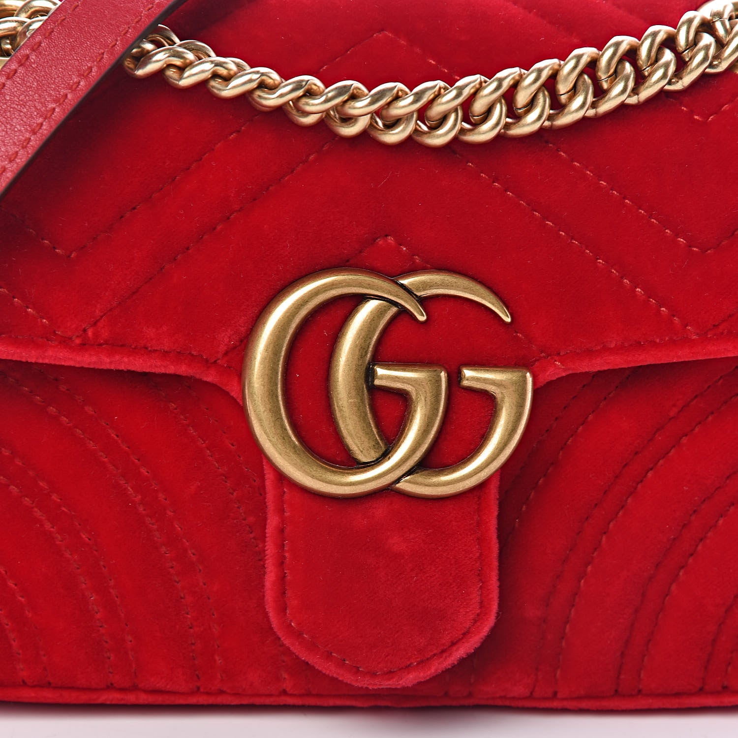 Gucci Velvet Matelasse Mini GG Marmont Shoulder Bag Hibiscus Red 8 of 10